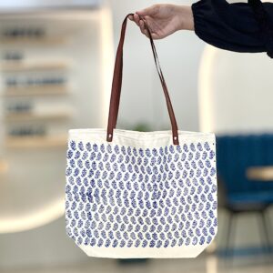 توت بگ متقال بندچرمی و چاپ دستی با مهر قلمکار